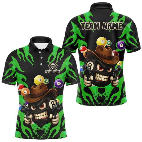 Maxcorners Personalized Green Funny Flame 8 Ball Billiard Shirt For Men Custom Pool Team Jersey Polo, 1/4 Zi LM0910