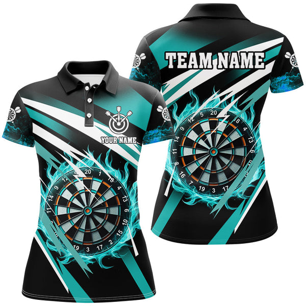 Maxcorners Turquoise 3D Darts Board Fire Custom Polo & 1/4 Zip Shirt For Women Personalized Dart Jerseys Uniform