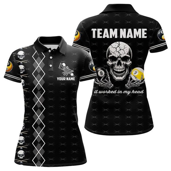 Maxcorners Billiard Skull 8 Ball & 9 Ball It Worked In My Head Custom Men Billiard Shirt Funny Billiard Jersey