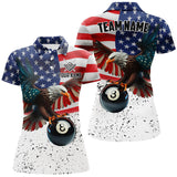 Maxcorners Billiard 8 Ball Eagle American Flag Personalized Men Polo Shirt, Patriotic 3D Eagle Billiard Shirts