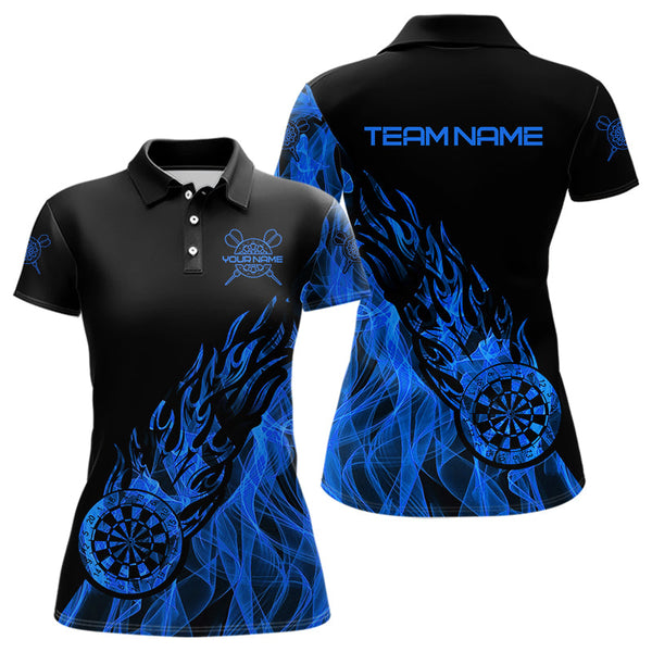 Maxcorners Black And Blue Dartboard Fire Flame Darts Polo & Quarter Zip Custom Dart Shirt For Men Dart Jersey
