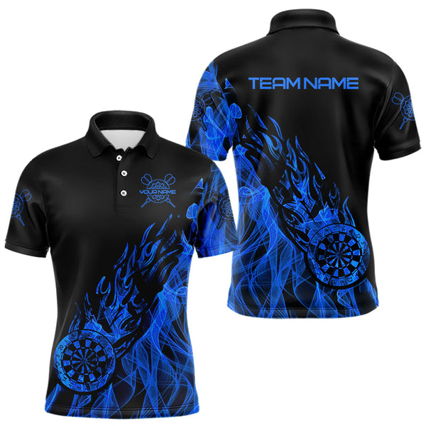 Maxcorners Black And Blue Dartboard Fire Flame Darts Polo & Quarter Zip Custom Dart Shirt For Men Dart Jersey