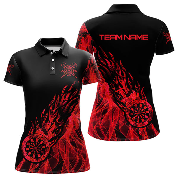 Maxcorners Red And Black Dartboard Fire Flame Darts Polo & Quarter Zip Custom Dart Shirt For Men Dart Jerseys