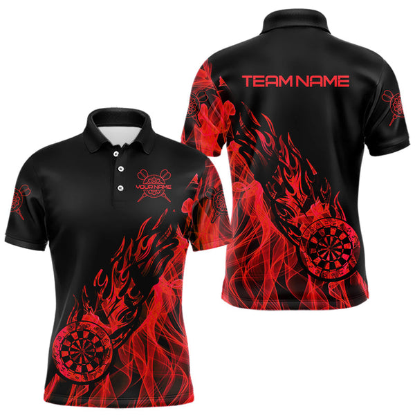 Maxcorners Red And Black Dartboard Fire Flame Darts Polo & Quarter Zip Custom Dart Shirt For Men Dart Jerseys