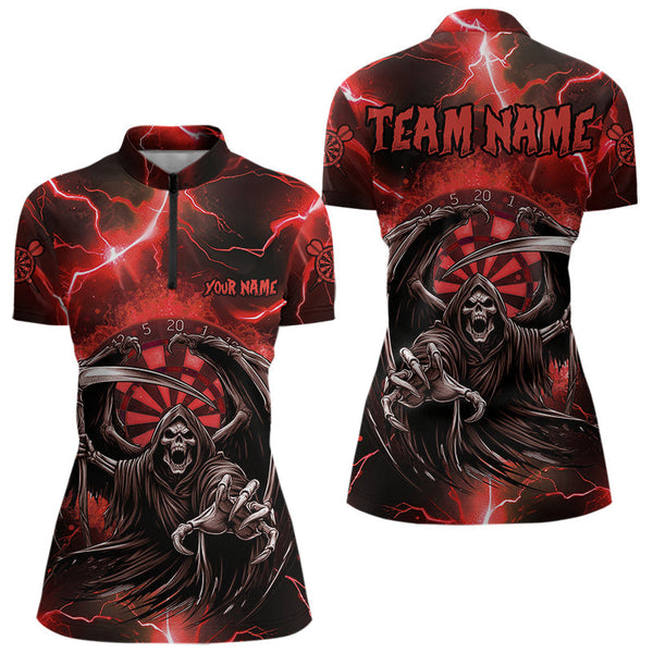 Maxcorners Personalized Red Grim Reaper Custom Thunder Lightning Men Dart Shirts, 3D Darts Team Jerseys