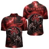 Maxcorners Personalized Red Grim Reaper Custom Thunder Lightning Men Dart Shirts, 3D Darts Team Jerseys