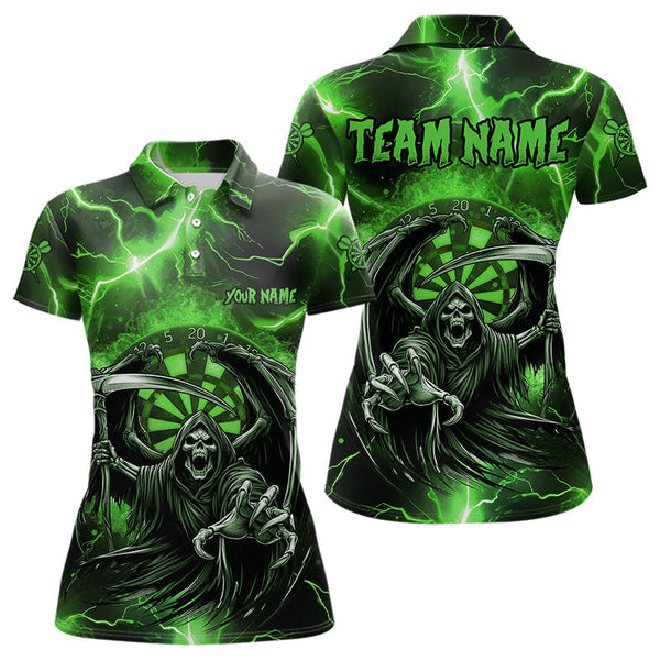 Maxcorners Personalized Green Grim Reaper Custom Thunder Lightning Men Dart Shirts, 3D Darts Team Jerseys