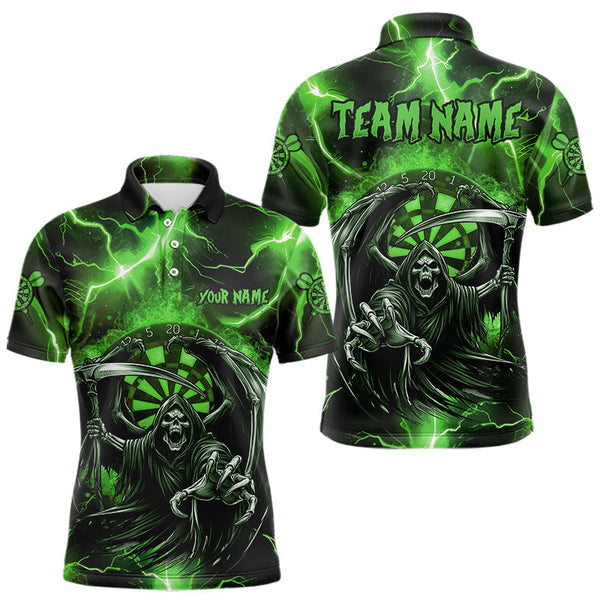 Maxcorners Personalized Green Grim Reaper Custom Thunder Lightning Men Dart Shirts, 3D Darts Team Jerseys