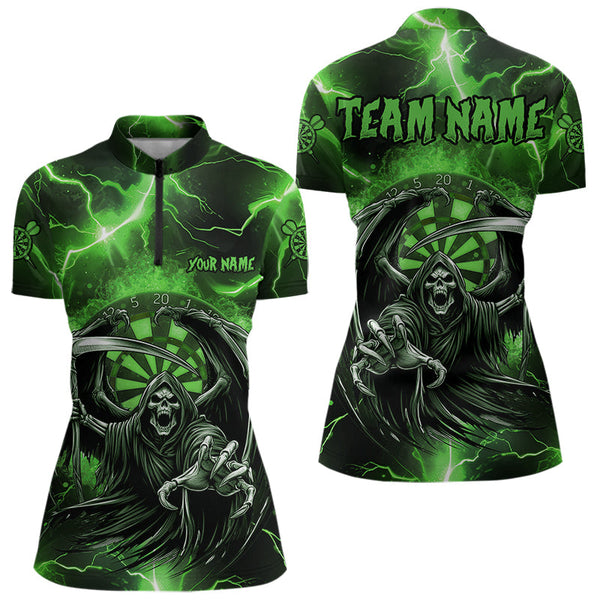 Maxcorners Personalized Green Grim Reaper Custom Thunder Lightning Men Dart Shirts, 3D Darts Team Jerseys