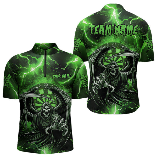 Maxcorners Personalized Green Grim Reaper Custom Thunder Lightning Men Dart Shirts, 3D Darts Team Jerseys