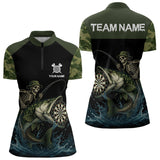 Maxcorners Funny Green Camo Skeleton Fishing Dart Shirt With Pocket Custom Men'sJersey