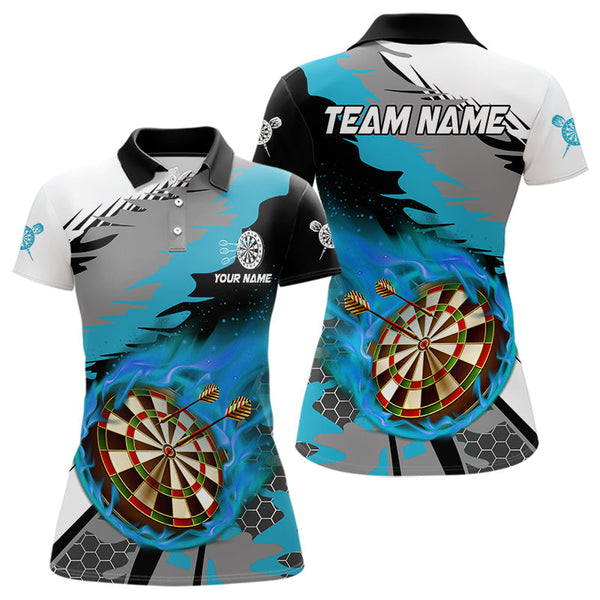 Maxcorners Blue Dartboard Fire Flame Paint Splash Dart Shirt Polo & 1/4 Zip For Men Custom Dart Team Jersey MT1706