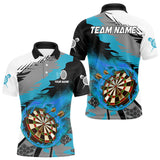 Maxcorners Blue Dartboard Fire Flame Paint Splash Dart Shirt Polo & 1/4 Zip For Men Custom Dart Team Jersey MT1706