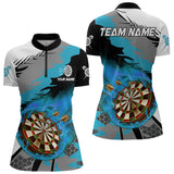 Maxcorners Blue Dartboard Fire Flame Paint Splash Dart Shirt Polo & 1/4 Zip For Men Custom Dart Team Jersey MT1706