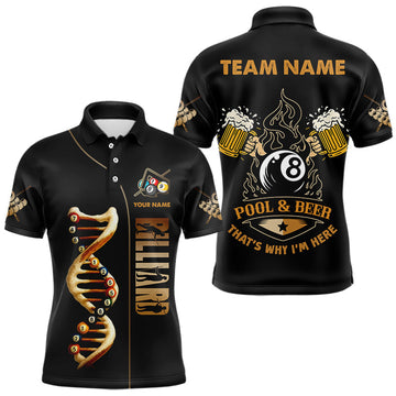 Maxcorners Funny DNA Billiard Shirt For Men Custom 8 Ball Pool & Beer That's Why I'M Here Team Jersey LM0210
