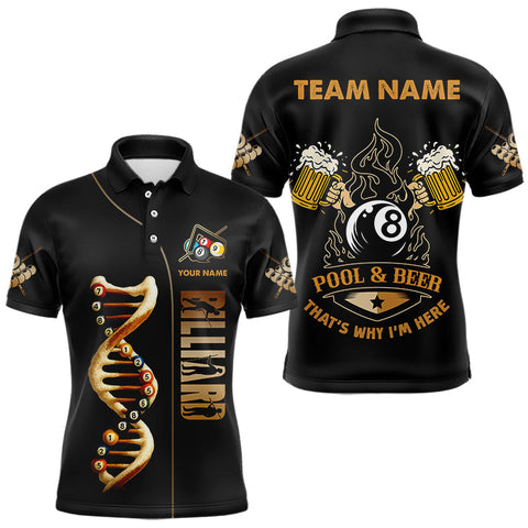 Maxcorners Funny DNA Billiard Shirt For Men Custom 8 Ball Pool & Beer That's Why I'M Here Team Jersey LM0210