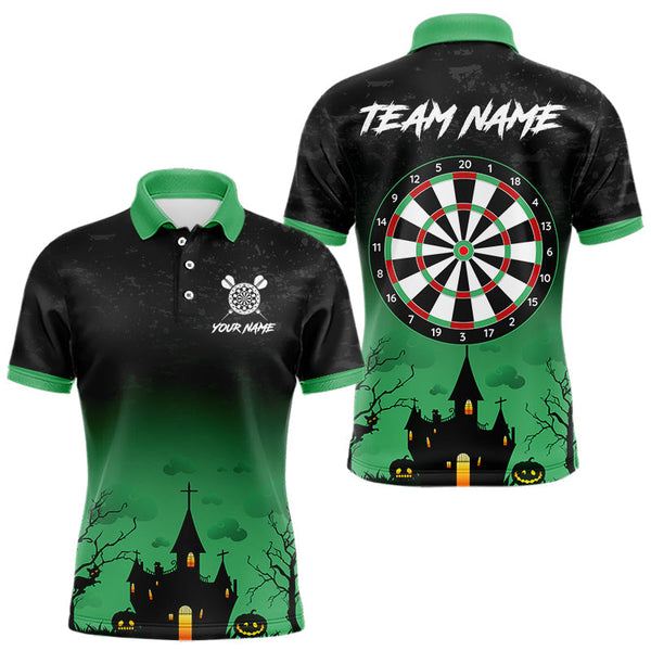 Maxcorners Custom Black And Green Halloween Darts Shirt For Men, Darts Jerseys Outfit Team Polo & 1/4 Zip MT0708