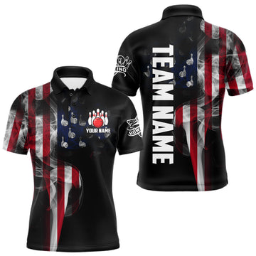 Maxcorners Personalized Smoke American Flag Bowling Jersey For Men Custom Patriotic Bowling Team Shirts