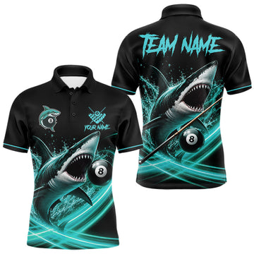 Maxcorners Black And Teal 8 Ball Shark Billiard League Shirts For Men Custom Pool Team Jersey Polo & 1/4 Zip