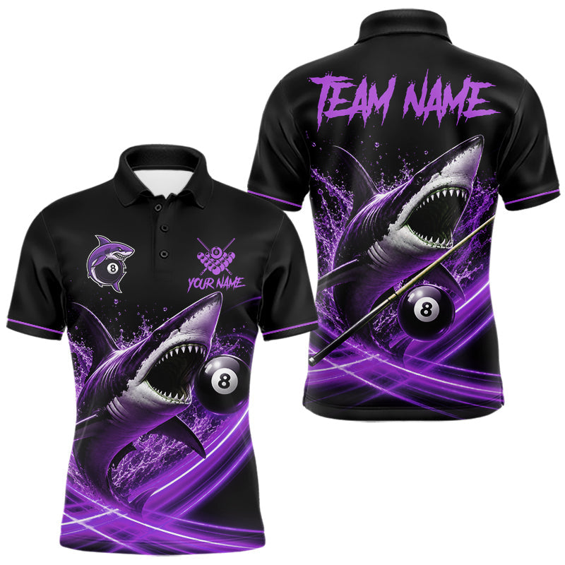 Maxcorners Black And Purple 8 Ball Shark Billiard League Shirt For Men Custom Pool Team Jersey Polo & 1/4 Zip