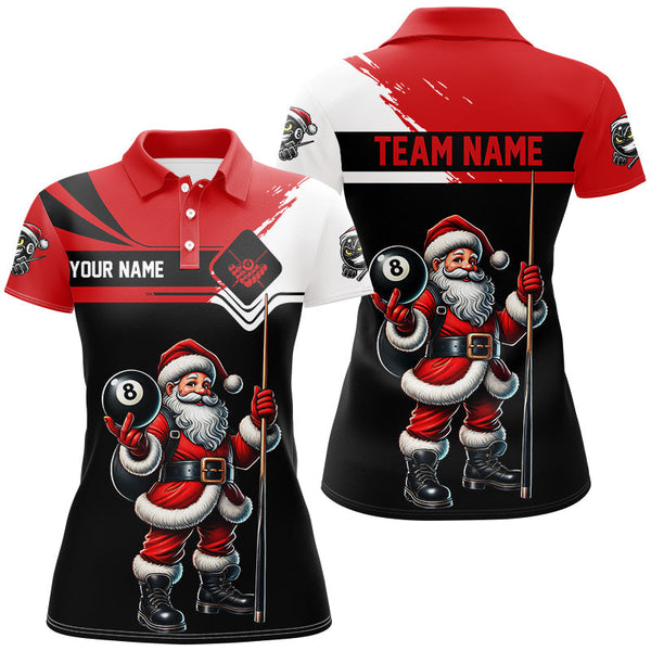 Maxcorners Black And Red Santa Christmas Billiard Shirts For Women Custom Funny Xmas Billiard Jerseys Outfit