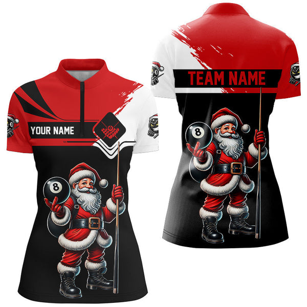 Maxcorners Black And Red Santa Christmas Billiard Shirts For Women Custom Funny Xmas Billiard Jerseys Outfit