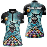 Maxcorners Personalized Pool Ball And Shark Billiard Shirts For Women Custom Unique Team League Billiard Jerseys