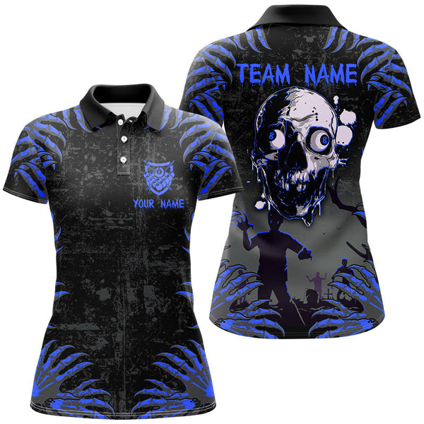 Maxcorners Funny Skull Claw Pattern Custom Men Billiard Shirts, Grunge Blue Black Cool Billiard Jerseys