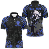 Maxcorners Funny Skull Claw Pattern Custom Men Billiard Shirts, Grunge Blue Black Cool Billiard Jerseys