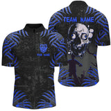 Maxcorners Funny Skull Claw Pattern Custom Men Billiard Shirts, Grunge Blue Black Cool Billiard Jerseys