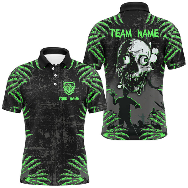 Maxcorners Funny Skull Claw Pattern Custom Men Billiard Shirts, Grunge Green Black Cool Billiard Jerseys