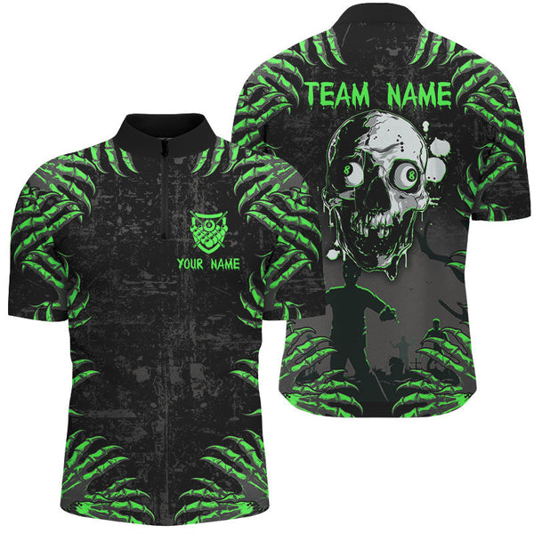 Maxcorners Funny Skull Claw Pattern Custom Men Billiard Shirts, Grunge Green Black Cool Billiard Jerseys