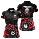 Maxcorners Black And Red 8 Ball Pool And Roses Custom Skull Billiard Shirts For Men, Unique Billiard Jerseys