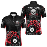 Maxcorners Black And Red 8 Ball Pool And Roses Custom Skull Billiard Shirts For Men, Unique Billiard Jerseys