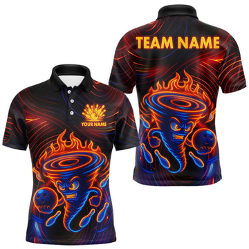 Maxcorners Funny Neon Tornado Flame Bowling Jersey For Men Custom Bowling Shirt Team Polo & Quarter Zip