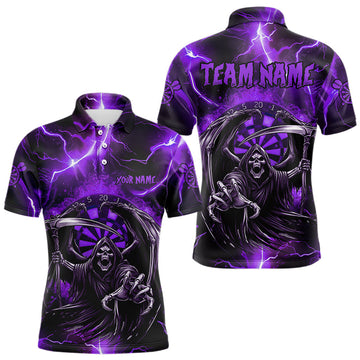 Maxcorners Personalized Purple Death Skeleton Custom Thunder Lightning Men Dart Shirts, 3D Darts Team Jerseys
