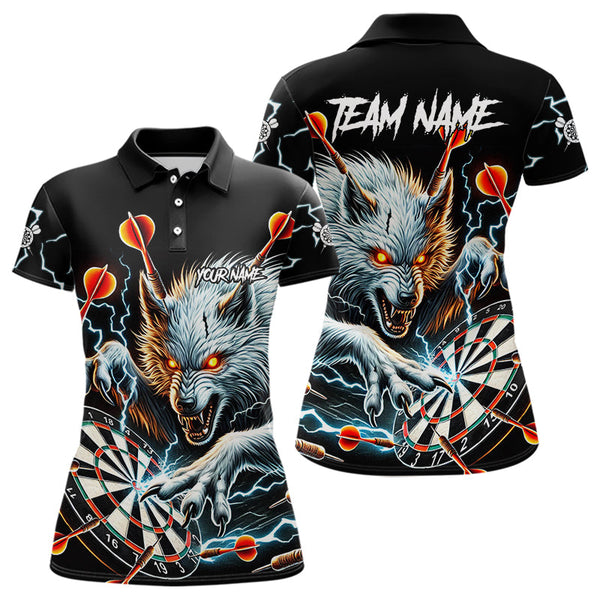 Maxcorners Personalized Wolf Thunder Lightning Darts Polo, Quarter Zip Custom Dart Shirts For Men Darts Jersey