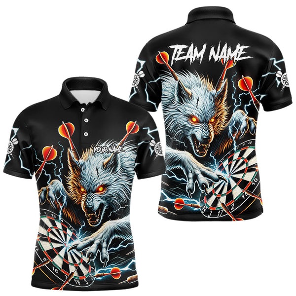 Maxcorners Personalized Wolf Thunder Lightning Darts Polo, Quarter Zip Custom Dart Shirts For Men Darts Jersey