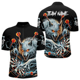 Maxcorners Personalized Wolf Thunder Lightning Darts Polo, Quarter Zip Custom Dart Shirts For Men Darts Jersey