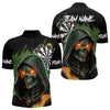 Maxcorners Personalized Green Death Skeleton Fire Dart Shirts For Men Custom Skull Dart Jersey Polo & 1/4 Zip