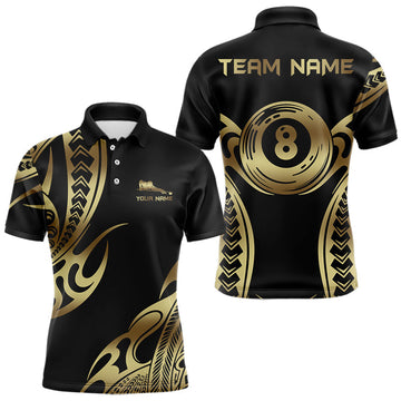 Maxcorners Personalized Black & Gold Tribal Pattern 8 Ball Pool Billiard Shirts For Men Billiard Attire Gifts