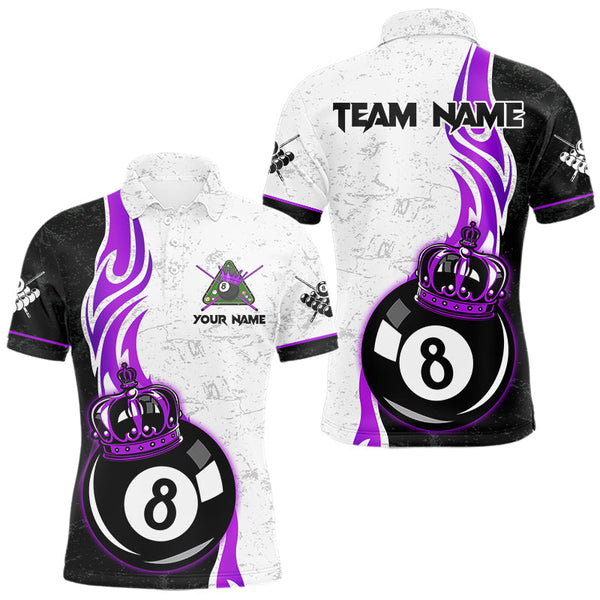 Maxcorners 8 Ball Pool Crown Billiard Shirt For Men Custom Pool Jersey Billiard Team Shirt |Purple MT1706