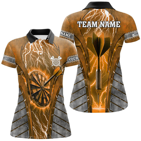 Maxcorners Darts Orange Dartboard Thunder Lightning Customized Name, Team Name 3D Polo Shirt