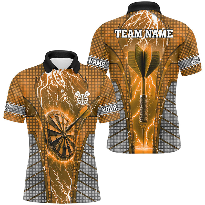 Maxcorners Darts Orange Dartboard Thunder Lightning Customized Name, Team Name 3D Polo Shirt