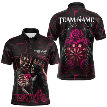 Maxcorners Personalized Skeleton Couple And Roses Gothic Darts Shirt For Men Custom Dart Jersey Outfit\|Pink