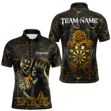 Maxcorners Personalized Skeleton Couple And Roses Gothic Darts Shirt For Men Custom Dart Jersey Outfit\|Yellow