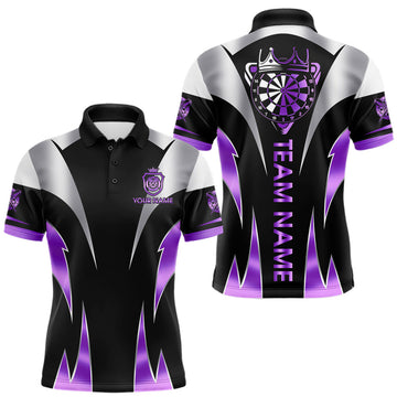 Maxcorners Personalized Crown Darts Shirt For Men Custom Darts Tournament Jersey Team Polo & 1/4 Zip \|Purple