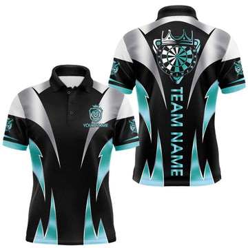 Maxcorners Personalized Crown Darts Shirt For Men Custom Darts Tournament Jersey Team Polo & 1/4 Zip \|Teal