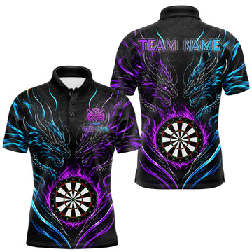 Maxcorners Blue And Purple Custom Dragon Fire Darts Shirts For Men, Darts League Team Jersey Polo & 1/4 Zip