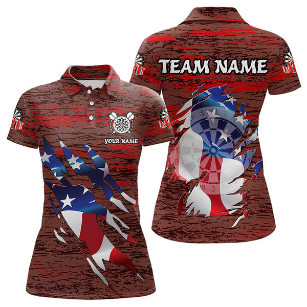 Maxcorners Personalized Red Grunge American Flag Darts Shirts For Women Custom Patriotic Darts Team Jerseys